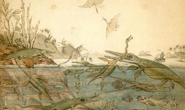 Duria Antiquior, a painting by Henry De La Beche based on Mary Anning’s fossil finds
