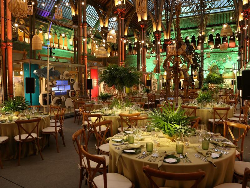 Dressed tables for a theme party in the Museum of Natural History