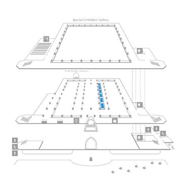 The earth displays are in the main court of the museum, on the right of the third row of cases as you enter through the main entrance